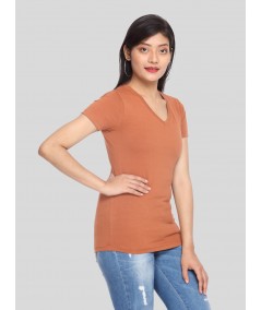 Womens Brown V Neck Tee