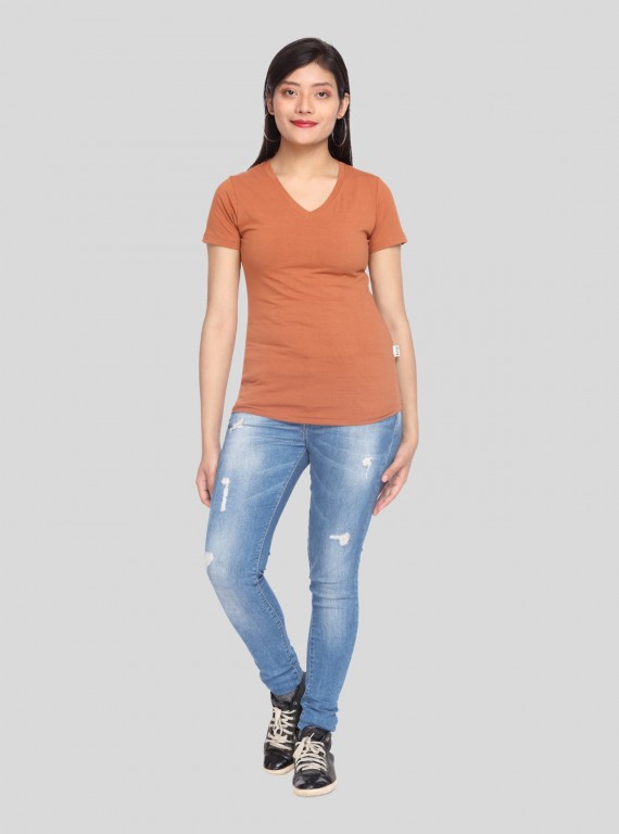 Womens Brown V Neck Tee