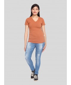 Womens Brown V Neck Tee