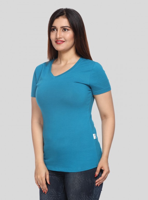 Womens Blue V Neck Tee