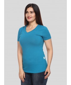 Womens Blue V Neck Tee