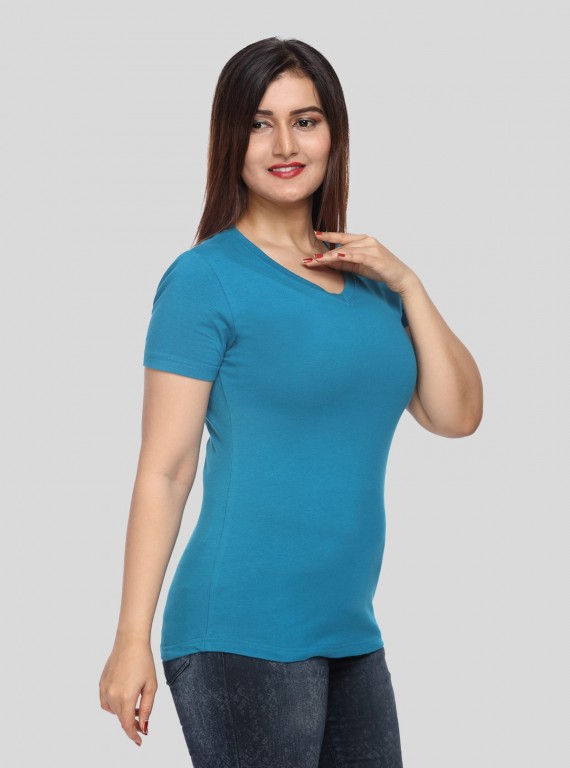 Womens Blue V Neck Tee