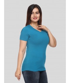 Womens Blue V Neck Tee