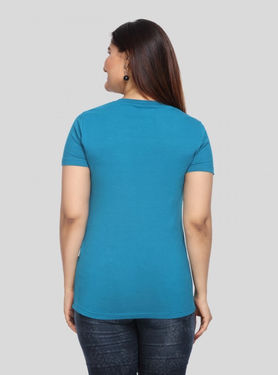 Womens Blue V Neck Tee