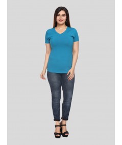 Womens Blue V Neck Tee