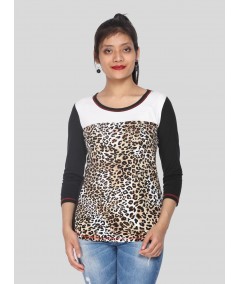 Women’s Animal Print Round Neck Top with 3/4th Sleeves in Cotton Jersey | Boer & Fitch