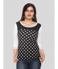 Women's Black Bold Polka Dot Print Long Sleeve Top in Cotton Jersey | Boer & Fitch