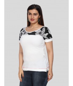 White Floral Cut & Sew Womens Top