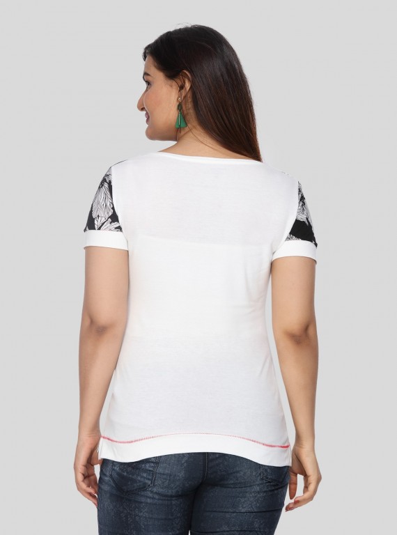 White Floral Cut & Sew Womens Top