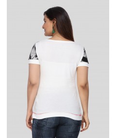White Floral Cut & Sew Womens Top
