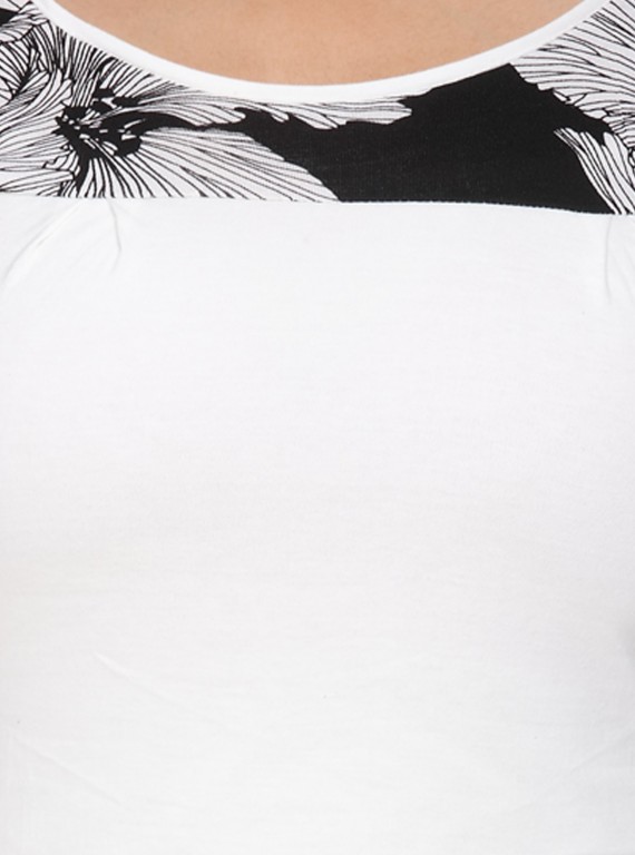 White Floral Cut & Sew Womens Top