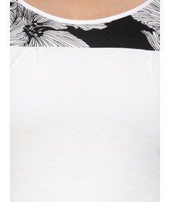 White Floral Cut & Sew Womens Top