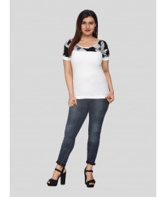 White Floral Cut & Sew Womens Top