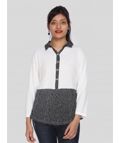 Women's Black Polka Dot Collared Neck Top with Long Sleeves – Cotton Jersey | Boer & Fitch