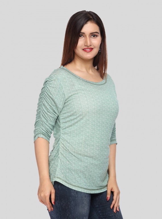 Green Fleeted Sleeve Tshirt