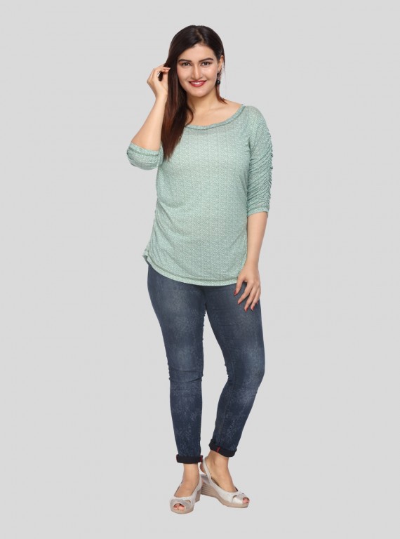 Green Fleeted Sleeve Tshirt