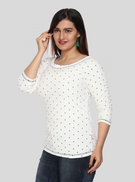 White Dot Print Fleeted Sleeve Tshirt