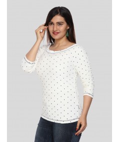 White Dot Print Fleeted Sleeve Tshirt