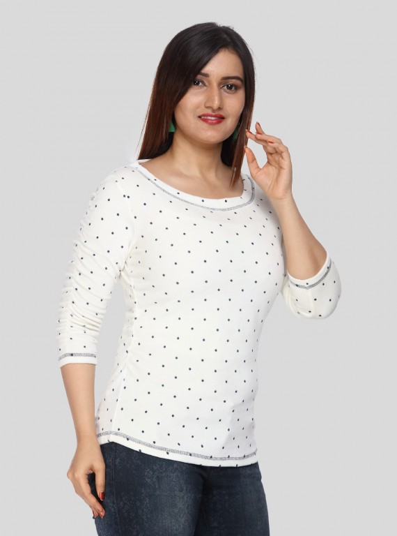 White Dot Print Fleeted Sleeve Tshirt