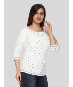 White Dot Print Fleeted Sleeve Tshirt