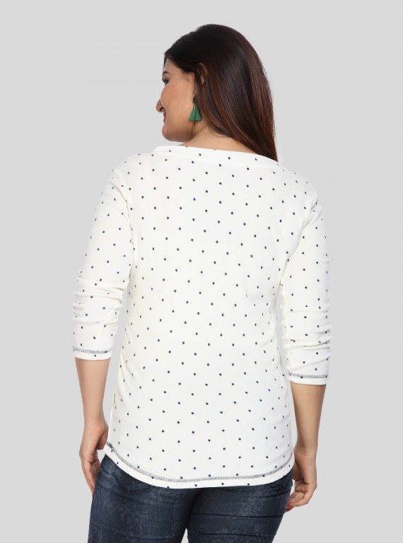 White Dot Print Fleeted Sleeve Tshirt