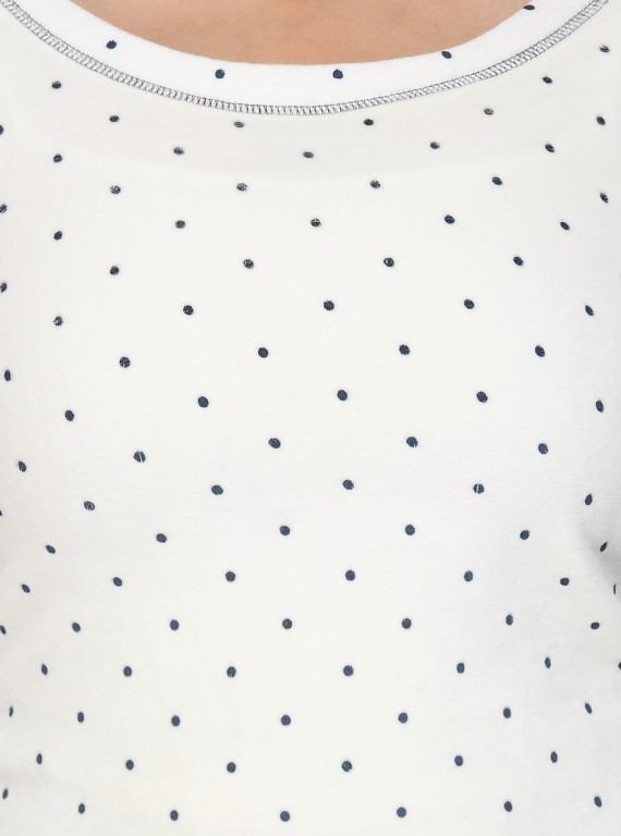 White Dot Print Fleeted Sleeve Tshirt