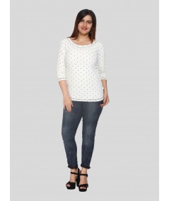 White Dot Print Fleeted Sleeve Tshirt