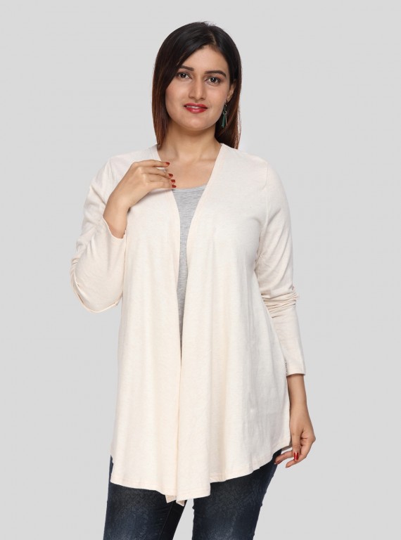 Women's Solid Cream Cotton Melange Shrug – Light Layer for Everyday Style