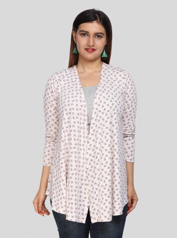 Women's Light Pink Knotty Print Cotton Shrug – Stylish Layer by Boer & Fitch