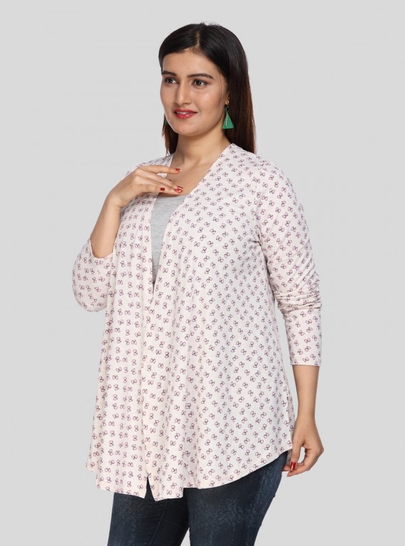 Ecru Melange Printed Shrug