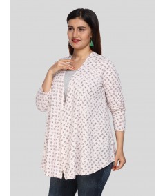 Ecru Melange Printed Shrug