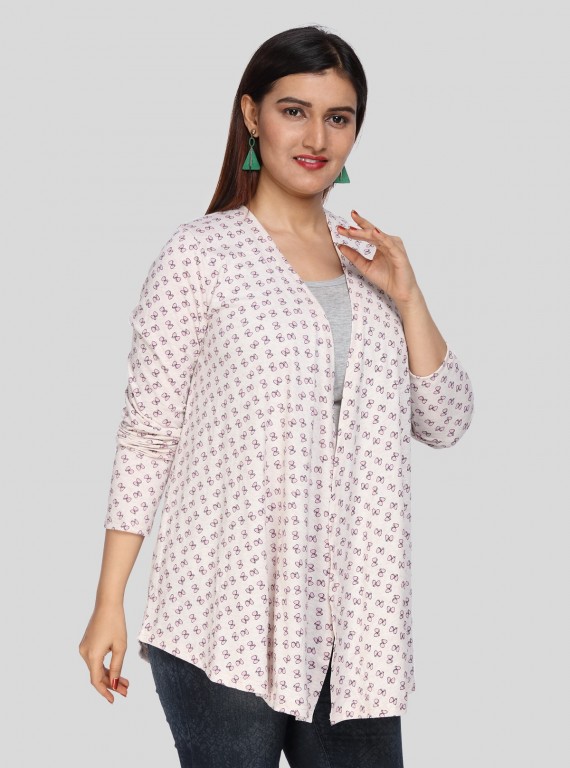 Ecru Melange Printed Shrug