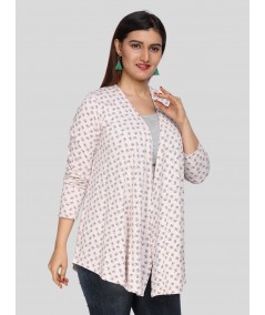 Ecru Melange Printed Shrug