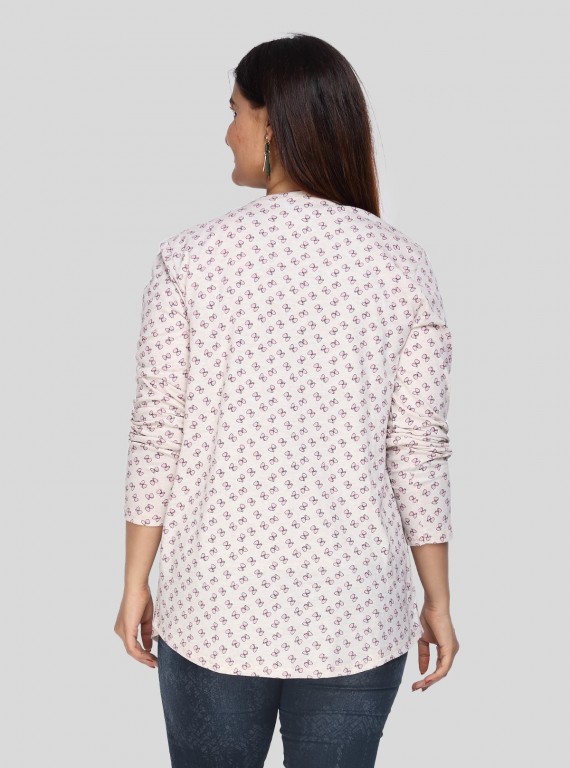 Ecru Melange Printed Shrug