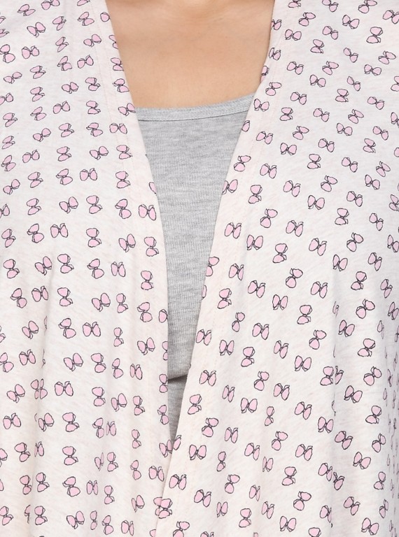 Ecru Melange Printed Shrug