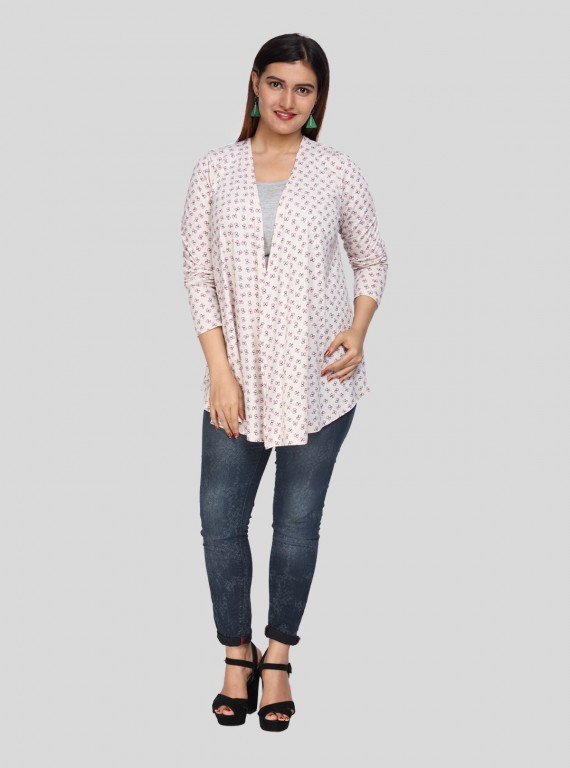 Ecru Melange Printed Shrug