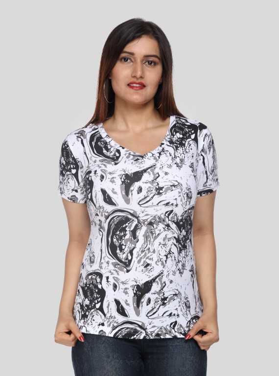 Women’s Distress Printed Cotton Jersey Top – Trendy Casual Wear by Boer and Fitch