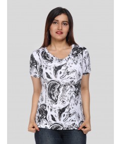 Women’s Distress Printed Cotton Jersey Top – Trendy Casual Wear by Boer and Fitch