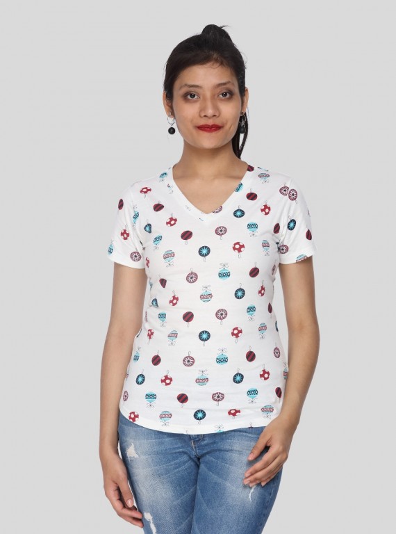 Women’s Classic White Printed Cotton Jersey Top – Casual Chic by Boer and Fitch