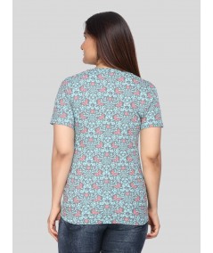 Green Printed V-Neck Women TShirt