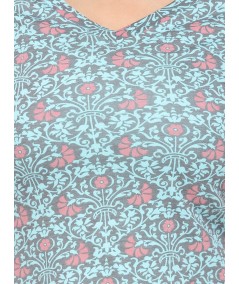 Green Printed V-Neck Women TShirt