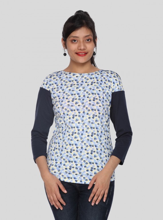 Women's Navy Graphic Print Long Sleeve Cotton Jersey Top | Boer & Fitch