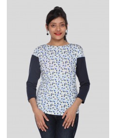 Women's Navy Graphic Print Long Sleeve Cotton Jersey Top | Boer & Fitch