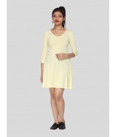 Women's Pastel Yellow Solid Cotton Dress in Feather Touch Fabric