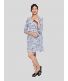 Women's Blue Solid Dress with Burnout Design in Cotton Feather Touch