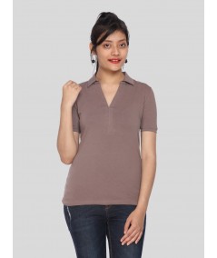 Women’s Brown Polo Collar Cotton Elastane Short Sleeve Top | Boer & Fitch