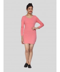Women's Pastel Pink Long Sleeve Cotton Elastane Dress – Elegant Comfort
