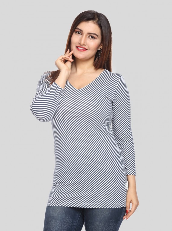 Women’s Cross Striped Printed Long Sleeve Cotton Jersey Top | Boer & Fitch