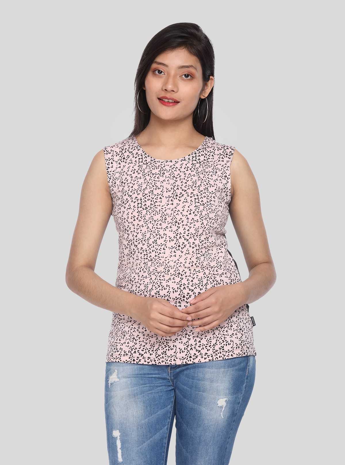 Women’s Pink Printed Sleeveless Cotton Jersey Top – Boer and Fitch