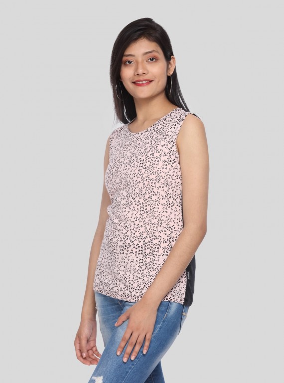 Pink Contrast Print Sleeveless